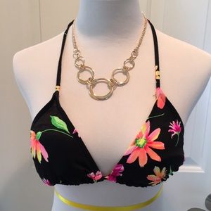 Catalina Black & Tropical Print Bikini Top